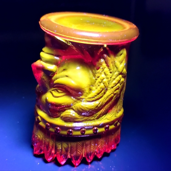 Vntg St. Clair Cadmium Glass Ruby Amberina Indian Head Toothpick Candle Holder - Picture 8 of 16